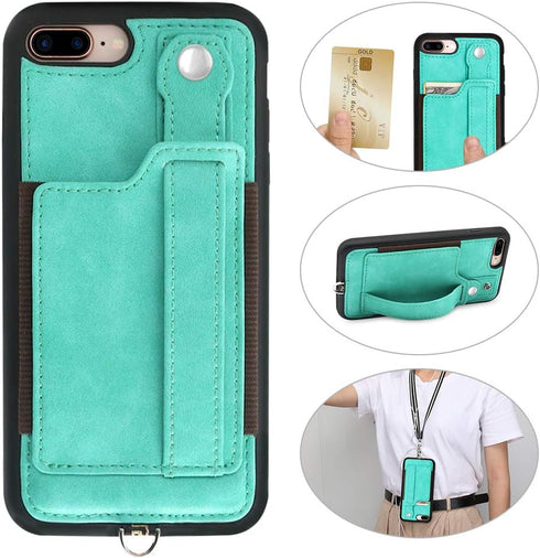 TOOVREN Upgraded iPhone 7 Plus Wallet Case, iPhone 8 Plus Wallet Case with Card Holder Perfect for Travel, Daily use, Work Aqua...